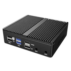 SKULLSAINTS Onyx: J6412 Fanless Mini Industrial PC with 4X 2.5G i226 LAN, WiFi 6, Soft Router Firewall, HDMI2.0, and 13 Ports