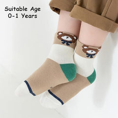 MOMISY 5 Pairs Baby kids Girl Boys Toddlers Infant Children Cotton Stretch Ankle Socks (IN, Age, 3 Years, 5 Years, Navy Green Bear)