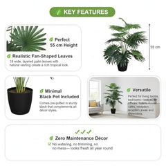 GARDEN GYANI Artificial Areca Palm Plant with Black Pot – 145 cm Tall Faux Tropical Decorative Plant with 35 Leaves for Home, Office & Living Room Décor