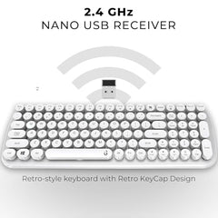 iGear KeyBee Retro Typewriter Inspired 2.4GHz Wireless Keyboard with Mouse Combo for Desktop/Laptop and Devices with USB Support, Single Nano Receiver, Round Keycaps, Cleaning Brush (White) (Green)