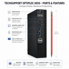 TECHSUPPORT Desktop Computer Mini Pc 7050 Core i5-6Th Gᥱn | 16 Gb Ddr4 | 512 Gb Ssd nvme | 5g WiFi 6 + Bluetooth 5.4 | Windows 11 pro & Ms Office 2024 | USB 3.0 | Hdmi | 2 Year On-Site Warranty