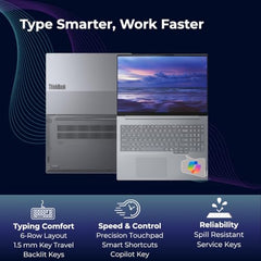 Lenovo Smartchoice ThinkBook 16, Intel Core Ultra 7 255H, 16GB RAM, 512GB SSD, WUXGA IPS 16”(40.64cm), Win11, ArcticGrey,1.7Kg, 21SKA0FUIG, Fingerprint, Backlit,300Nits, 1Y Warranty, AI Powered Laptop