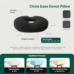 The White Willow Donut Pillow – Medium Firm HR Memory Foam Coccyx Seat Cushion for Tailbone, Hemorrhoid & Piles Pain Relief – Car & Office Chair – Above 60KG – Classic Black