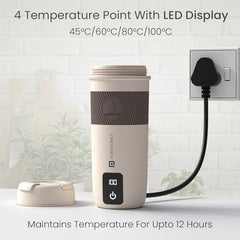 Portronics Thermosip 400Ml Vacuum Insulated Portable Travel Electric Kettle, Fast Water Boiling, Cool Touch Body, Digital Display, Auto Shut-off, 300W Heating Element,Prepare Tea,Coffee Without Milk