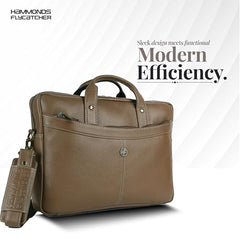 HAMMONDS FLYCATCHER Genuine Leather Office Bag for Men, 15.6 Inch Professional Brown Laptop Bag for Men, Adjustable Strap & Multi Compartments, 1 Year Warranty - Office, Travel, Daily Use