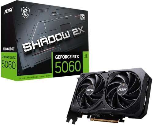 MSI GeForce RTX 5060 8G Shadow 2X OC Graphic Card - NVIDIA GeForce RTX 5060 GPU, 8GB GDDR7 128-bit Memory, 28 Gbps, PCI Express Gen 5 x16 Interface, Upto 2527 MHz, TORX Fan 5.0