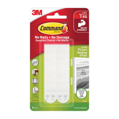 3M Command Large Picture Hanging Strips, Photo frame Hooks, Holds 7kg, No paint damage, Heavy Duty, Holds Strongly, Adhesive hooks for wall, Multi-surface (White, 8 strips)
