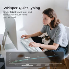 iClever GK08 Wireless Keyboard and Mouse - Rechargeable Ergonomic Keyboard with Number Pad, Silent Typing, 2.4G Stable Connection, Slim Design for Mac & Windows (Silver)
