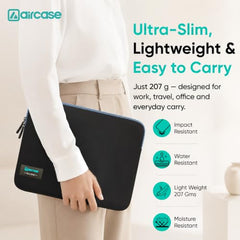 AirCase Neoprene Laptop Sleeve Case Cover for 15.6 Inch MacBook, Dell, HP, Lenovo, More| Water-Resistant, Shockproof Padding, Scratch-Proof| Slim Fit, Wrinkle Free, TSA Security Friendly (Black-Grey)