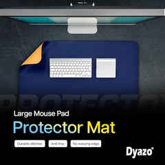 Dyazo Vegan PU Leather Mouse Pad for Remote Work/Office/Gaming, Large Desk Mat, Dual-Sided Anti-Slip, Water-Resistant Design (800 x 300mm, Navy Blue & Yellow)