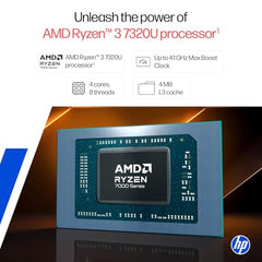 HP 15 Smartchoice, AMD Ryzen 3 7320U (8GB LPDDR5, 512GB SSD) FHD, Anti-Glare, Micro-Edge, 15.6''/39.6cm, Win11, M365 Basic(1yr)* Office24, Silver, 1.59kg, fc0500AU, FHD Camera w/Privacy Shutter Laptop