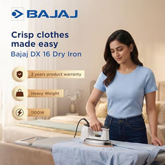 Bajaj DHX-9 1000W Heavy Weight Dry Iron | Advance Soleplate And Anti-Bacterial German Coating Technology | Multiple Temperature Levels | 2 Yr Warranty 【Ivory】