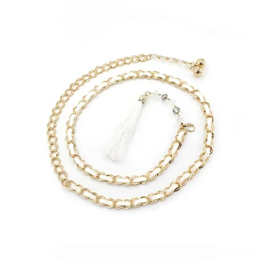 SYGA Women's Metal Belt Waist Chain Versatile Tassel Waist Pendant Women's Fashion Dress Decorative Belt(White)