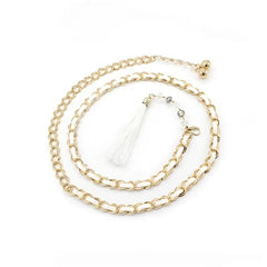 SYGA Women's Metal Belt Waist Chain Versatile Tassel Waist Pendant Women's Fashion Dress Decorative Belt(White)