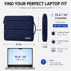 360 Protective 16 Inch Laptop Sleeve Case & Charger Pouch with 2 Front Pockets & Carry Handle | Compatible with 15-16 inch HP, DELL, Asus, Mackbook Devices | Water-Resistant | Blue