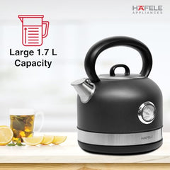 Hafele Dome Plus 2200W, 240V Electric Stainless Steel Kettle with Spout Cover with Analogue Temperature Display, Detachable Micro-Mesh Filter for Lime Scale Filtering, Easy Cleaning (1.7 L) (Grey)