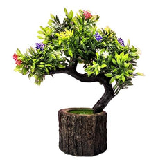 Dekorly Small Artificial Bonsai Tree Fake Plant Potted House Plants Japanese Pine Bonsai Plant Faux Bonsai for Home Indoor Decoration Office (Wooden Potted Plants, Design-G)