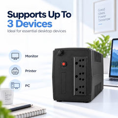 Lapcare Lapon-750 600VA /360W, 230V, UPS System, an Ideal Power Backup & Protection for Home Office, Desktop PC & Home Electronics, Lead Acid Battery, Black