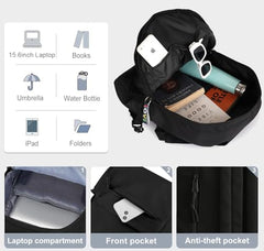 Half Moon Midnight Anti-Theft Laptop College Bag | 2 compartments, bottle holder, organizer, school bag for boys and girls, college bag for women and men, office bag, travel bag man (Dark Black)