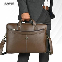 HAMMONDS FLYCATCHER Genuine Leather Office Bag for Men, 15.6 Inch Professional Brown Laptop Bag for Men, Adjustable Strap & Multi Compartments, 1 Year Warranty - Office, Travel, Daily Use
