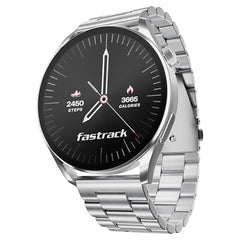 Fastrack MYND 1.93” AMOLED Display Smart Watch for Men & Women with AI Watch Faces,AI Chat,Offline Voice Commands,Curved Metallic Design,Functional Crown,BT Calling, Health Suite,100+ multisport modes