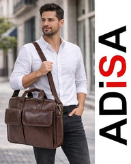 ADISA Laptop Bag for Men - Faux Leather Office Messenger Briefcase with Laptop Compartment for Work, Business, Corporate & Professional Use (LB6055)