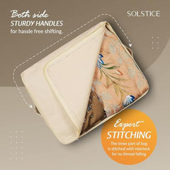 SOLSTICE Cotton Canvas Clothes Storage Bags/Saree Covers with Zip for Storage Specially Design for Woman Dresses, Sarees, Lehengas for Wardrobe Organizer (17 x 14 x 7 Inch) (3)