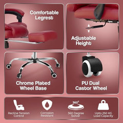 Kepler Brooks Italia Premium Leatherette Office Chair for Work | 3-Years Warranty | Boss Chair for Office, Ergonomic Executive Chair, Cushioned Arms & Seat, Leg Rest, Heavy Duty Metal Base (Black)