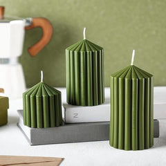 CANDLE CABINETS Ribbed Pillar Candle Set of 3 – 3.2x2 Inch Soy Wax Scented Candles – Minimalist Ribbed Texture for Aesthetic Home Decor & Romantic Gifting (Light Blue)