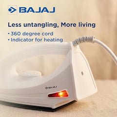 Bajaj DX-6 1000 Watts Dry Iron | Advance Soleplate And Anti-Bacterial German Coating Technology | Thermol Fuse Safety | Auto Shut-Off | Cool Touch Body | 2 Yr Warranty 【White】