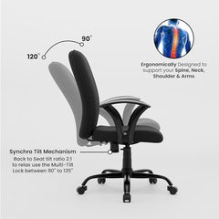 Green Soul Seoul X Office Chair, Mid Back Fabric Ergonomic Home Office Desk Chair with Comfortable & Spacious Seat, Rocking-tilt Mechanism & Heavy Duty Metal Base (Black)