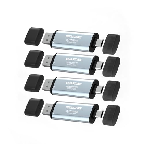 Gigastone Duo Go USB-A+C 2TB (4-Pack) Dual External Portable SSD 1,050MB/s Glossy Surface, Supports Apple 4K 60fps ProRes HDR Video Recording USB3.2 Gen 2 for iPhone 16 PS5 Mac iPad Laptop Android