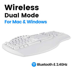 Perixx PERIBOARD-612W Wireless Ergonomic Split Keyboard with Dual Mode 2.4G and Bluetooth Feature, Compatible with Windows 10 and Mac OS X System, White, US English Layout