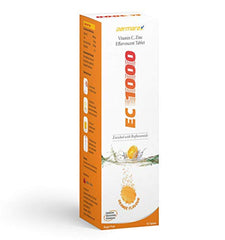 EC 1000 Vitamin C 1000mg with Zinc, Effervescent Tablets, Orange Flavour – Immune Support & Antioxidant, Sugar-Free – 10 Tablets