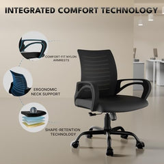 beAAtho® Verona Mesh Mid Back Ergonomic Office Chair with 3 Years Limited Warranty - Adjustable Height, Strong Metal Base, Revolving Study & Computer Chair for Work from Home (Grey)
