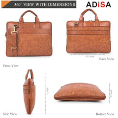ADISA Laptop Bag for Men - Faux Leather Office Messenger Briefcase with Laptop Compartment for Work, Business, Corporate & Professional Use (LB6056)