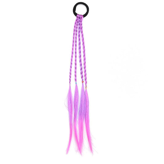 SYGA Cute Girl Colorful Wig Hair Rope Princess Twisted Braid Elastic Hairband Ponytail Headdress Fashionable Children's Hair Accessories(Gradient Purple Rose Red)