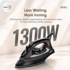 Wipro Elato GS 105 Brevia 1300 Watt Steam Iron With 180 Ml Water Tank | Anit-Drip Protection | Anti Bacterial German Weilburger Dual Coated Soleplate| Vertical & Horizontal Steaming| 2 Year Warranty