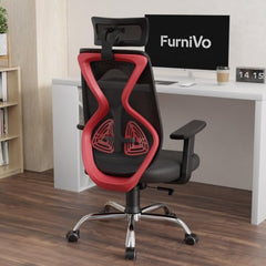 Furnivo Titan Ergonomic Office Chair for Home & Office | Adjustable Armrests | 120 Recline | Lumbar Support | Thick Cushioned Seat | Heavy-Duty Base | 3 Years Warranty (Eco Black Red)