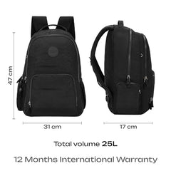 Safari Jet 25L Laptop Backpack, School Bag for Boys and Girls, College Bag, Office Bag, Travel Bag for Men and Women, 2 Compartments, Organiser, Bottle Holder, Front Pocket for Chargers, Black