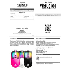Ant Esports Virtus100 Wired RGB Gaming Mouse | Light Weight |6D Durable Buttons | High Performance Up to 12800 DPI 1000Hz Polling Rate | AI Sensor | 20M Click | Software Support Esports Mouse_ White