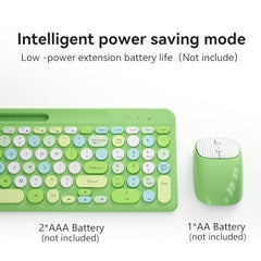 Retro Wireless Keyboard and Mouse Combo, Full-Size USB Keyboard with Round Keycaps, 2.4GHz Wireless for Desktop, Laptop and Computer (Green-Colorful)
