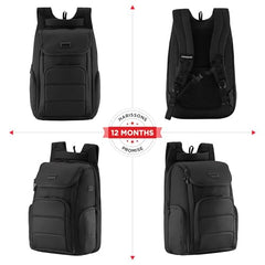 HARISSONS Teknos Business Travel Laptop Backpack | 35L | Fits 15.6” Laptop | 900D PU-Coated Polyester & Vegan Leather | Work, Travel & Commute | USB Port, Anti-Theft Pocket, Rain Cover (Black)