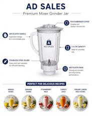 1.5 Litre Plastic Juicer Mixer Grinder Jar with Lid | Heavy Duty Transparent Blender Jar| pack of 1