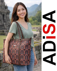 ADISA Women's Office Laptop Handbag Large Printed Shoulder Bag (ADW4087-BLA-ORA)