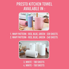 Amazon Brand - Presto! Non-Woven Kitchen Towel Roll | 80 Pulls (Pack of 2) | Size: 23 x 21 cm | Wavy Pattern (Red & Blue) | Washable and Reusable | Highly Absorbent | For Daily Use