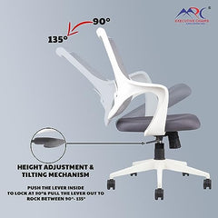 MRC Mono Ergonomic Office Chair (Mid-Back) – Revolving Breathable Mesh Desk Chair for Work from Home & Study–Lumbar Support & Heavy Duty Nylon Base (Grey & White)