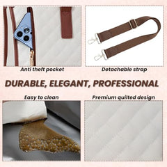 OCEANEVO 2 in 1 Stylish Laptop Tote Bag for Women Office use with Insulated Lunch Bag Compartment includes Small Pouch and Luggage Tag, Laptop Handbag for Office, Travel - 42x32x16 Cm - White-Brown