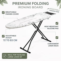 STEFFAN Heavy Duty Vertical Ironing Board, Foldable, 19 mm Metal Bracket, Adjustable Height, Pure Cotton Cover, Lattice Design | Clothes Iron Table| Home Laundry Accessory | 111x30 cm, Pink