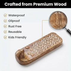 IndianShelf 6 Decorative Wood Adhesive Wall Hooks No Drill - Fork Art | Handmade, Renter Friendly, Waterproof, Reusable, Peel and Sticky Hooks for Keys, Towel, Bags, Light Coat, Jewelry, 10Lb Load